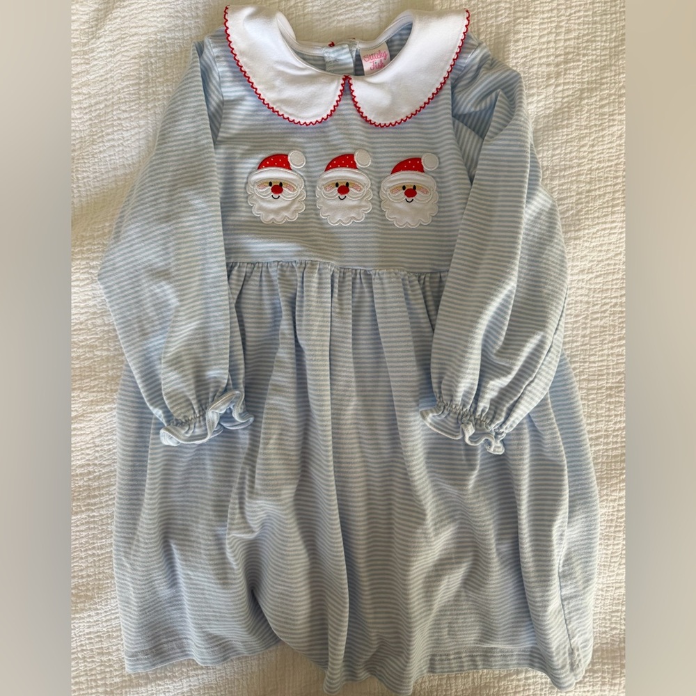 Stitchy Fish Blue Stripe Santa Dress, size 6